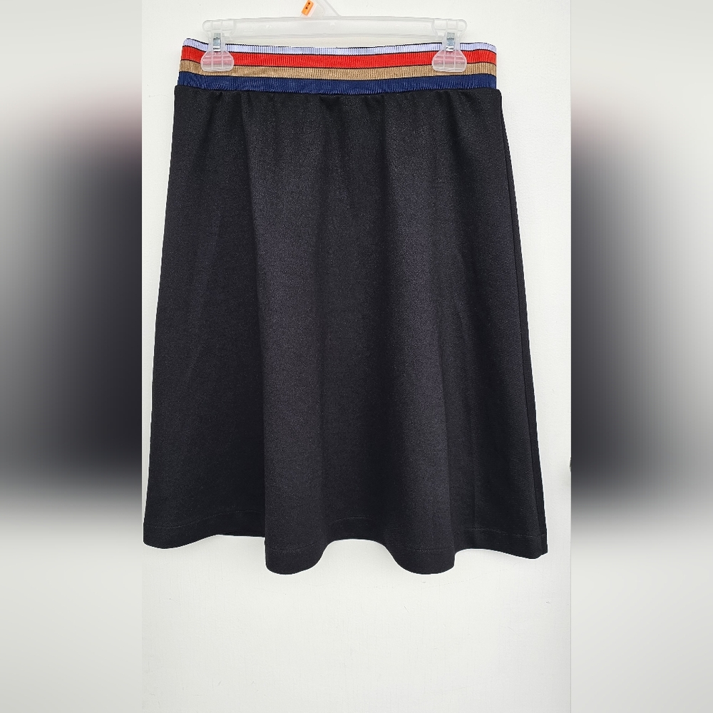 Tweed A-line Black Skirt with Multicolor Waistband,Sz.L